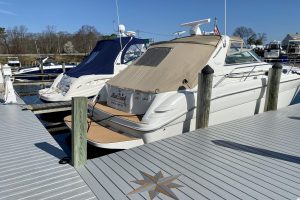 canopies down on boats in the marina